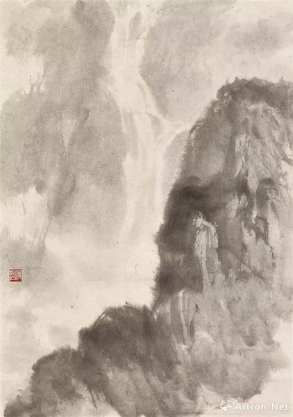 拍品编号1287 傅抱石《群山飞瀑》设色纸本 镜框