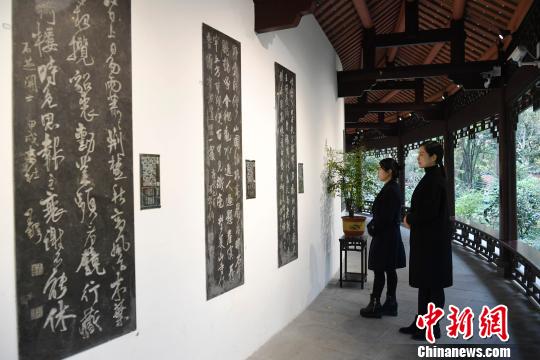 “杜甫千诗碑”吸引参观者。　安源 摄