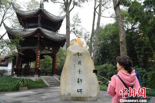 “杜甫千诗碑”吸引参观者。　安源 摄