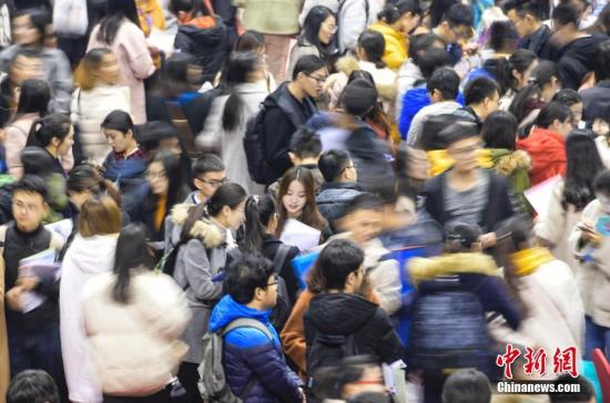 资料图：大学生参加就业“双选会”找工作。<a target='_blank' href='http://www.chinanews.com/'>中新社</a>记者 张勇 摄