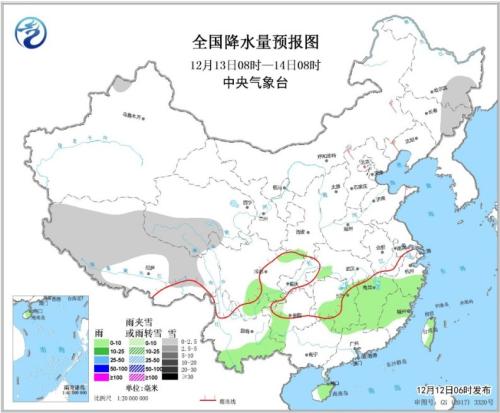 全国降水量预报图(12月13日08时-14日08时)