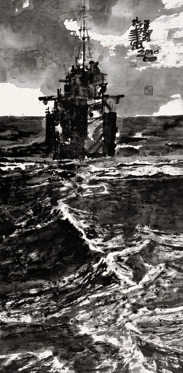 王劲松，水墨风景No.67，133×65.5cm，纸本水墨，2010