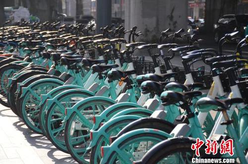规范整理后的互联网租赁自行车。　成都市城管委 摄