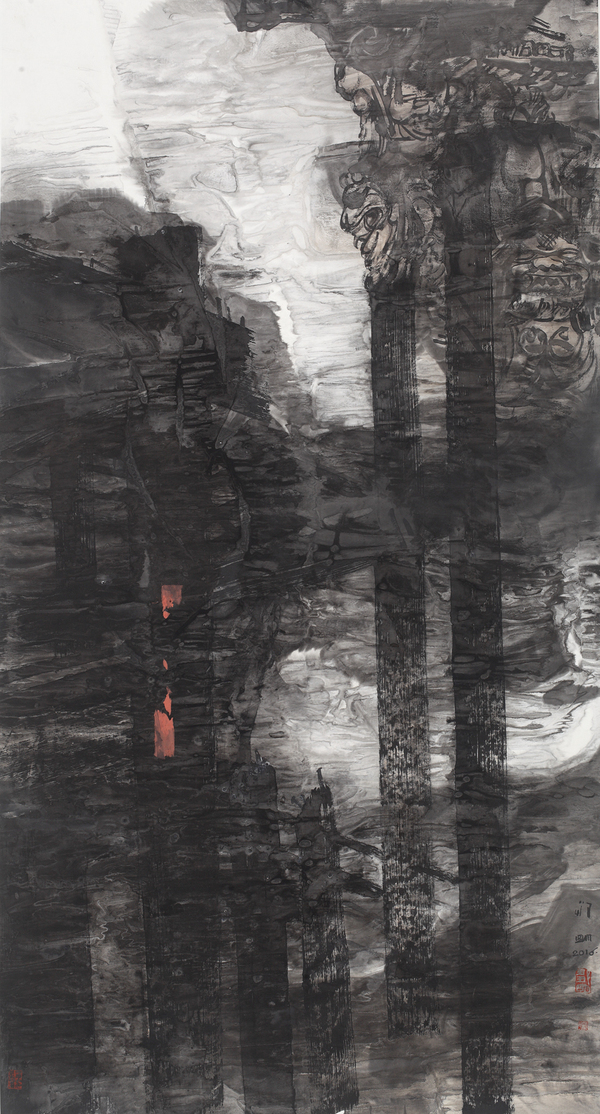 邹明 老屋遗韵  180cm×92cm  纸本水墨  2016年