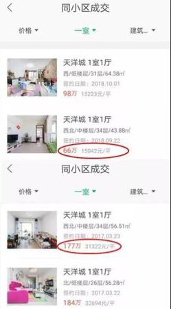 与2017年3月相比，燕郊天洋城房价已经“腰斩”。图片来源：链家APP截图