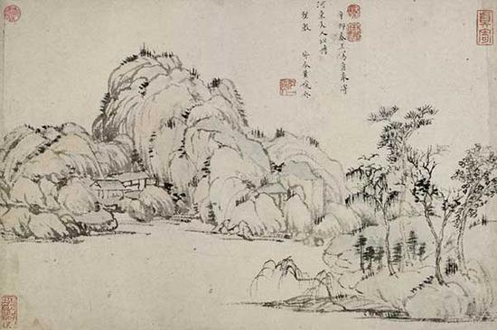 图1  黄媛介 山水图  卷 纸本设色 纵25.1厘米 横37.2厘米 1651年 故宫博物院