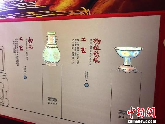 展厅展示了粉彩、掐丝珐琅等六大非遗国技。　王子涛 摄