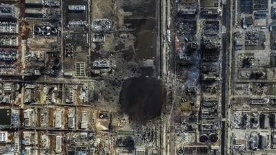 响水化工厂爆炸后，鸟瞰爆炸现场。新京报记者 彭子洋 摄