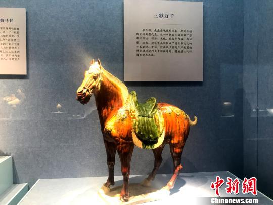 图为展出的唐三彩马。　崔佳明 摄