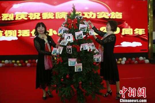亚洲首例同卵双生活体小肠移植双胞胎姐妹共同悬挂“肠”安树。　张懿楠 摄