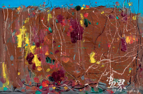 红-墙（木板油画）39x59.2cm-2003年-吴冠中-新加坡国家美术馆藏