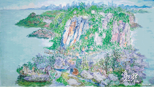 丹山瀛海图-石绿（布面油画）170x300cm-2019-年-️周春芽