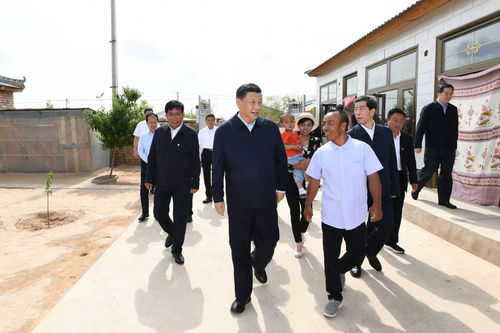 2020年6月8日下午，习近平在吴忠市红寺堡区红寺堡镇弘德村察看回族村民刘克瑞家院落（新华社记者谢环驰 摄）