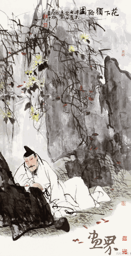 花下独吟图-135.5×68.5cm-1991-年--卢-沉