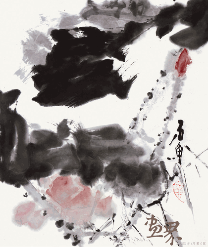 荷无风而清-49.5×42cm--石-鲁