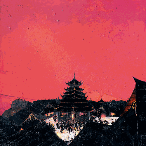 侗家黄昏（油画）150×150cm-2018年-韦明思