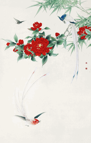 山茶寿带-95.3×61.5cm-1977年-李长白