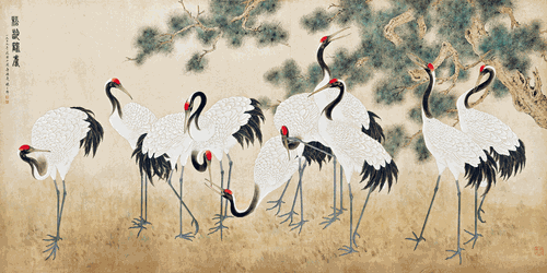 松龄鹤寿图大横幅-148×295cm--陈之佛