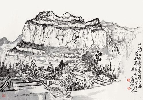 山顶上的村庄安子垴（国画）45×64cm-2023年-林容生