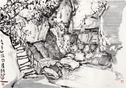 云梦山滚蛟瀑（国画）45×64cm-2023年-林容生