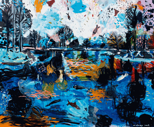 西湖飞鱼（油画）150×180cm-2018年-王德仲