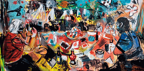 艺术家的晚餐（布面丙烯）100×200cm-2019年-王德仲