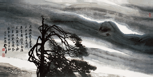 雨云纵横（国画）68×136cm-2008年-周韶华