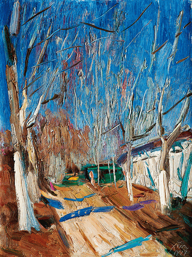 梧桐树（油画）80×60cm-1997年-谌北新