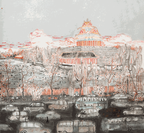 景山前街（国画）180×192cm-2023年--方-向