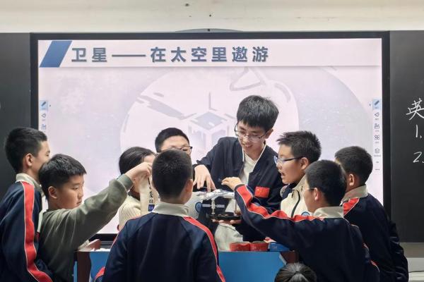 哈工大小卫星班学生(中)为中小学生进行科普。(哈工大供图) 哈工大小卫星班学生(中)为中小学生进行科普。(哈工大供图)