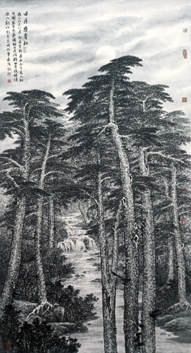 日月照青松(国画)178×98cm--2025年-董希源 日月照青松(国画)178×98cm--2025年-董希源