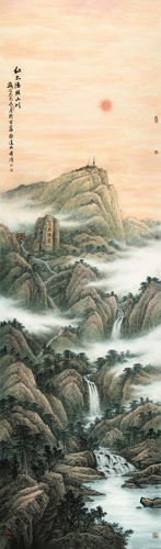 红太阳照山川-(国画)340×110cm-董希源 红太阳照山川-(国画)340×110cm-董希源