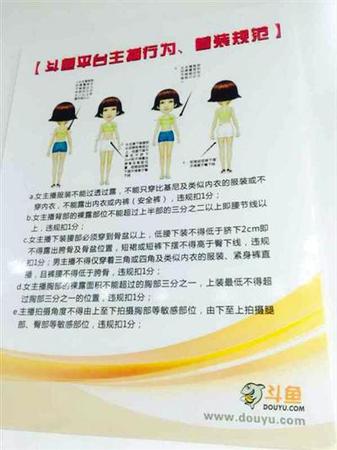 斗鱼武汉审核小组工作区墙上挂着《斗鱼平台主播行为、着装规范》。斗鱼供图